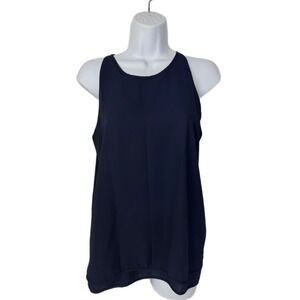 Violet Claire Navy Blue Sleeveless Overlay High Neck Zip Top Women's Size Medium